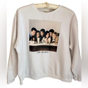 H&M Friends Graphic Sweatshirt Cream WB Logo Crewneck Size XL